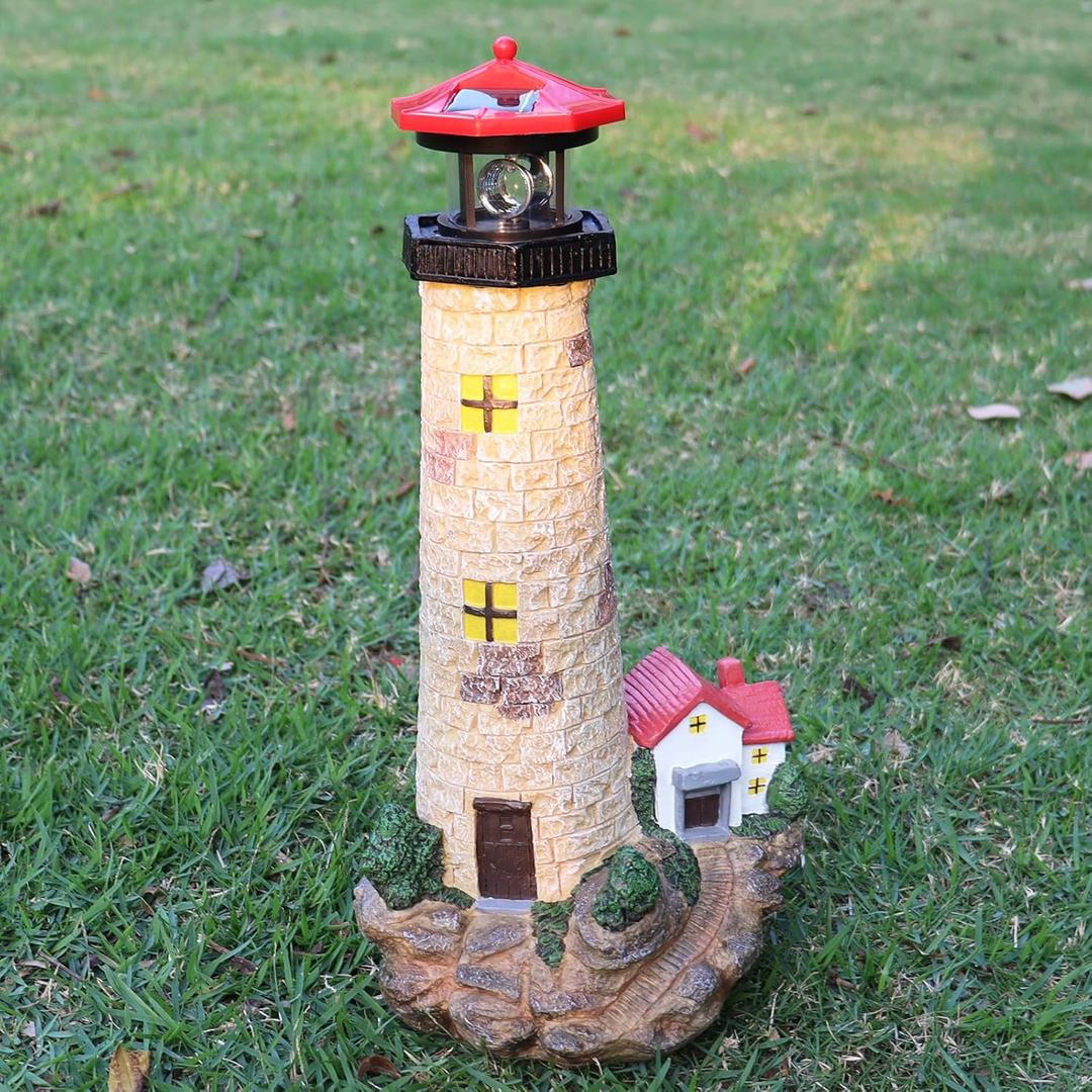 17.1" Solar Lighthouse with Rotating Beacon,Big Solar Powered Lighthouse,Outdoor Lighthouse Garden Decor, Waterproof Statue Figurines Outdoor Light House for Yard Lawn Patio Gifts