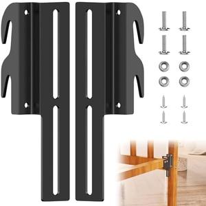 YUEYIN 2Pcs 711 Bolt-On to Hook-On Bed Frame Conversion Brackets, Bed Frame Hooks, Universal Headboard Brackets, Widened Hole Slot, Height Adjustable, Black