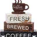 Geelin 4 Pcs Coffee Bar Decor Wood Blocks Mini Coffee Bar Wooden Signs Book Stacks Accessories Rustic Table Sign Farmhouse Tiered Tray Decor for Home Table