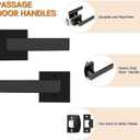 Probrico Interior Passage Lever Matte Black, Keyless Hall and Closet Door Handle Heavy Duty Indoor Hardware with Square Panel, Left or Right Handing