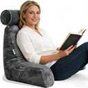 Extra Large Reading Pillow for Sitting in Bed Adult with Detachable Neck Support Cushion & Backrest Pillow for Bed with Arms and Side Pocket Shredded Foam Back Pillow with Washable Cover