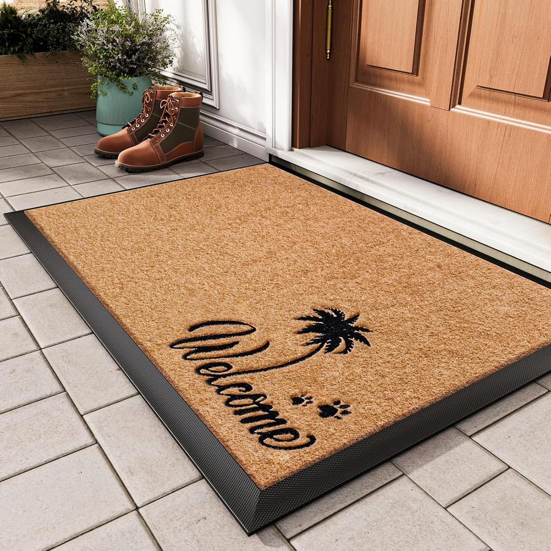Dirt Trapping Outdoor Welcome Mats, 31x47 Durable Non-Slip Door Mat Outside Entrance, Low Profile Easy Clean Doormat for Patio Porch Front Indoor Entryway, Brown
