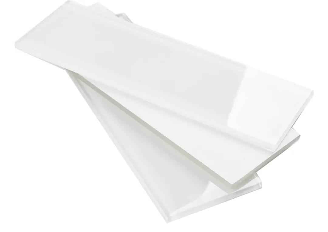 Glass Subway Tile 4 x 12 Inch White Glossy for Kitchen Backsplash Bathroom Wall Pack of 12 Sheets
