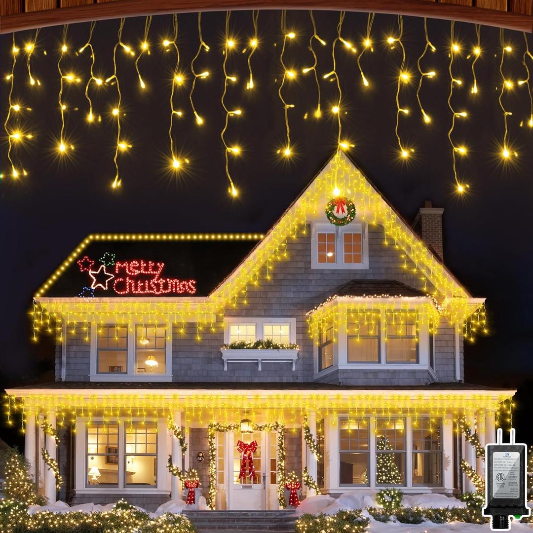 82FT LED Christmas Lights Outdoor with 176 Drops, Christmas Decorations Hanging Lights 616 LED 8 Modes, Outsite Fairy String Lights for Wedding Party Holiday Winter Wonderland Decorations Warm White