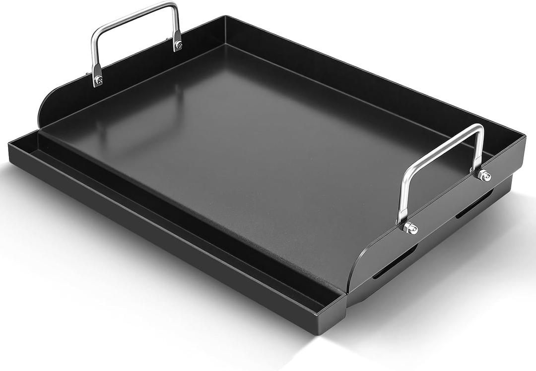 25" x 16" Nano-Ceramic Nonstick Cast Iron Griddle - 23lb Heavy Duty - Universal Flat Top with Grease Groove, Reinforced Ridges & High Sidewalls, for Gas/Charcoal Most Grill Brands