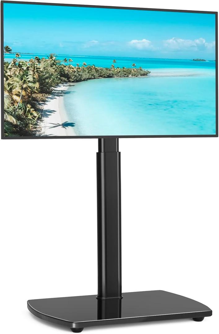 TV Floor Stand for 32 to 65 inch TVs, Adjustable Swivel with Glass Base, Max VESA 400x400mm, Black