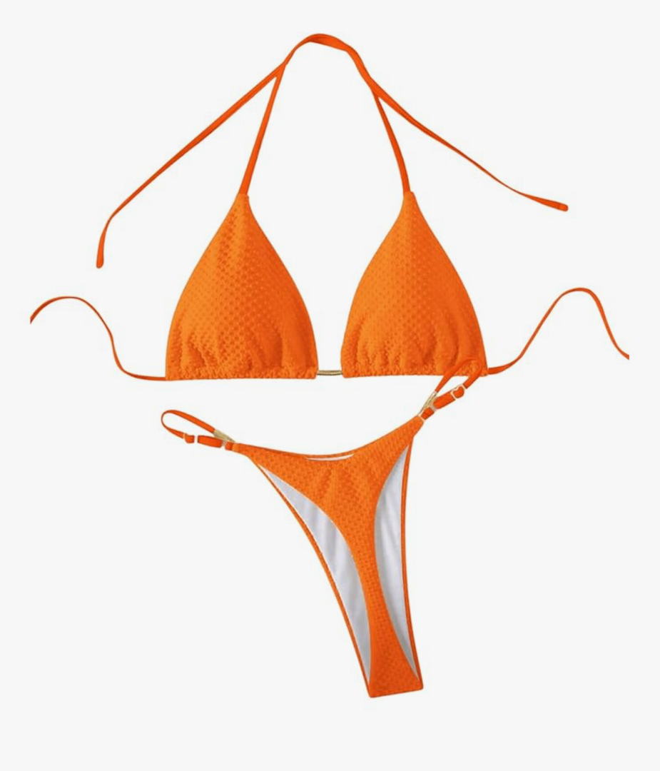 GORGLITTER Women's High Cut Thong Bikini Sets Halter Triangle Top Swimsuit Bathing Suit M