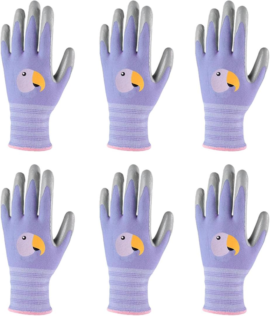 ANDANDA Kids Gardening Gloves, Nitrile Coated Children Yard Work Gloves with Grip, Suitable for Toddlers, Children, Girl, Boy (6XL(Age9-12), Purple)