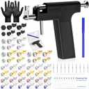 Reusable Ear Piercing Gun Kit, Professional Ear Piercing Machine with Stainless Steel Piercing Earrings Studs, Crystal Earrings for At Home Salon Earlobe Cartilage Helix Tragus Piercing Tool Set (Black)