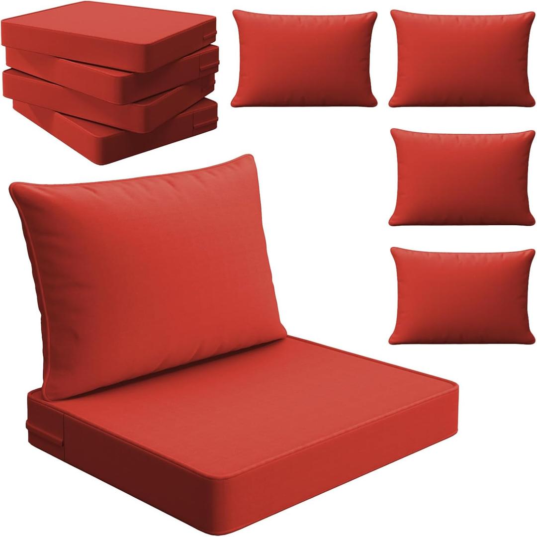 Orange Outdoor Patio Cushion Set of 4, 24x24 Inch Deep Seat and Back Cushions, Waterproof & Fade-Resistant, Removable Covers.