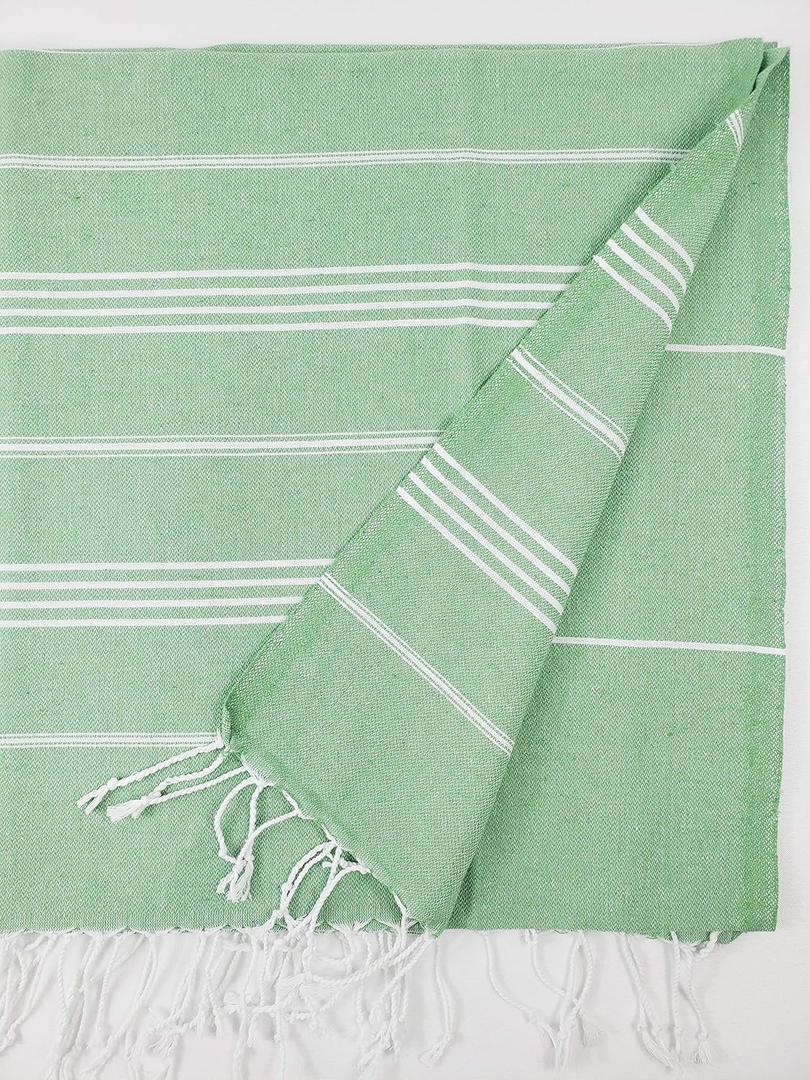 EBRU Home Turkish Beach Towel - Prewashed for Soft Feel, 100% Organic Cotton Quick Dry Beach Towel with Lively Colors - Unique Turkish Towels for Bathroom (Green)