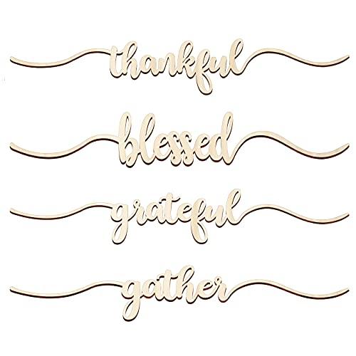 Jetec 8 Pieces Thanksgiving Cutout Signs Thankful Wood Cutout Plate Sign Grateful Blessed Gather Table Sign Decorations Rustic Wood Wall Decor for Thanksgiving Christmas, 2 x 9.8 in (Wood Color)