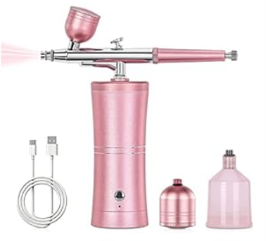 Hiseeyo Airbrush, Upgraded Airbrush Kit with Compressor&rRechargeable Portable Cordless Air Brush Nail Machine, Airbrush Gun Set for Nail Art, Cake Decor, Makeup, Barber, Model Painting (Stlye-Pink)