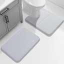 Yimobra Memory Foam Toilet Bath Mat U-Shaped, Commode Contour Rug, Soft and Comfortable, Super Water Absorbent, Non-Slip, Thick, Machine Wash Bathroom Commode Contour Rug, 24 X 20 Inches, Silver