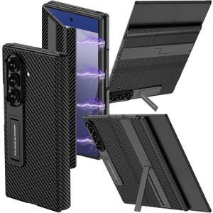 for Samsung Galaxy Z Trifold Case, [Dual Invisible Stand] Built-in Glass Screen Protector, Full Coverage Magnetic Edge Cover Hinge Protection Slim Leather Case for Z Trifold Fiber Black