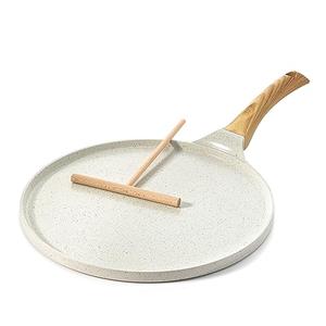 SENSARTE Nonstick Crepe Pan with Spreader, 10-Inch Natural Ceramic Coating Dosa Pan Pancake Flat Skillet Tawa Griddle with Stay-Cool Handle, Induction Compatible (White)