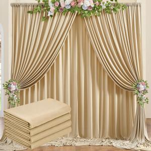 20 ft x 10 ft Wrinkle Free Champagne Backdrop Curtain for Parties, 4 Panels 10ft Polyester Champagne Photo Backdrop Drapes for Graduation Birthday Wedding Party Stage Curtains