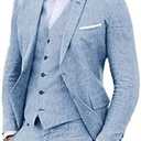 Furuyal Linen Suit 3 Pieces Vintage Retro Wedding Prom Suits Slim Fit Jacket Blazer Groom Tuxedos, XXL, Blue