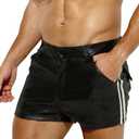 Arjen Kroos Men's Sexy Leather Shorts Rave Hot Short Pants with Pockets, Size L
