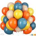 HILAVO Retro Blue Yellow and Orange Balloons, 60PCS 12 Inch Slate Blue Burnt Orange Mustard Yellow Balloons for Here Comes the Son Baby Shower Kids Birthday Party Boho Party Decorations