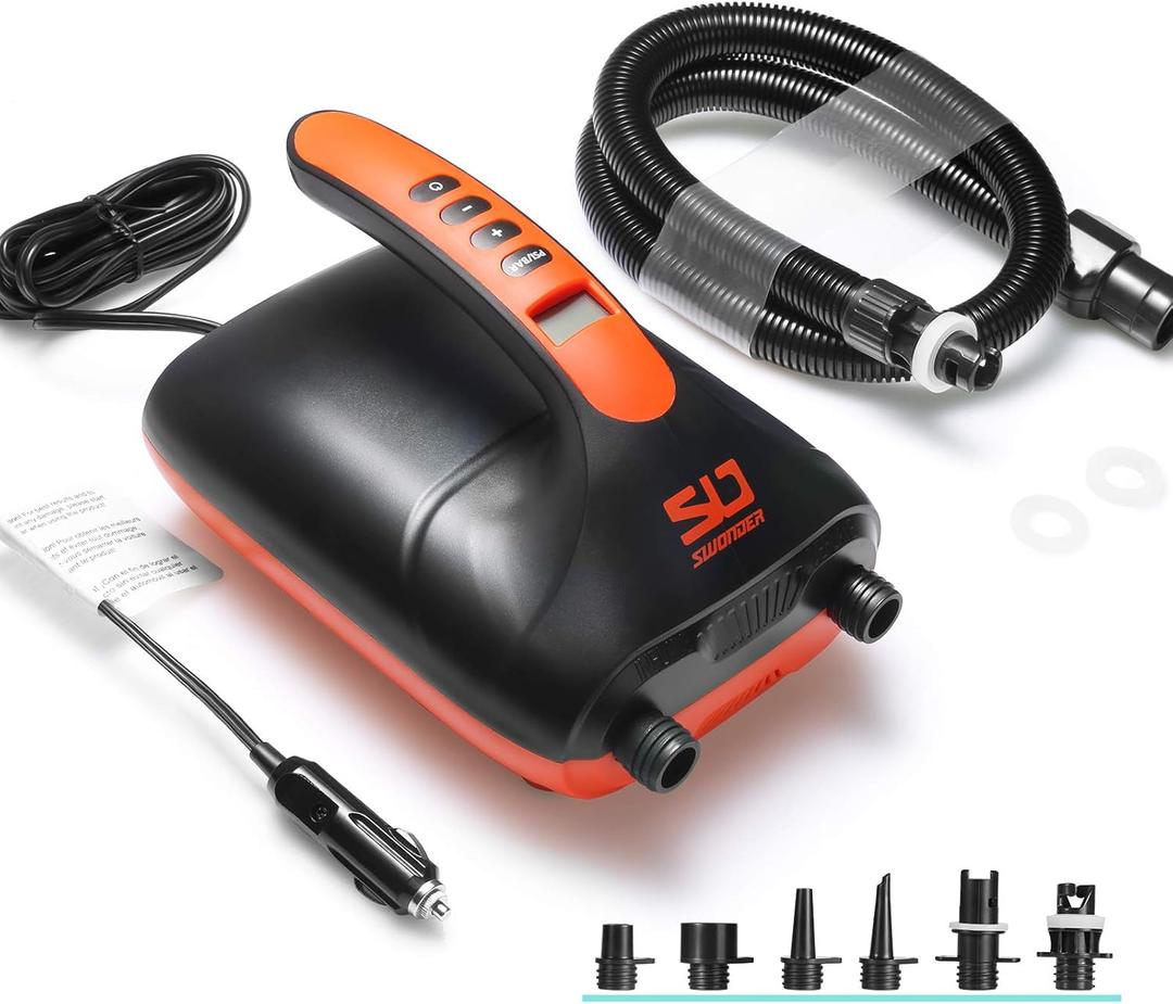 Swonder 20PSI High Pressure Digital Electric Air Pump for Stand Up Paddle Board | Kayak | Tent, SUP Inflator with Intelligent Dual Stage & Auto-Off, Two Colors (Black)