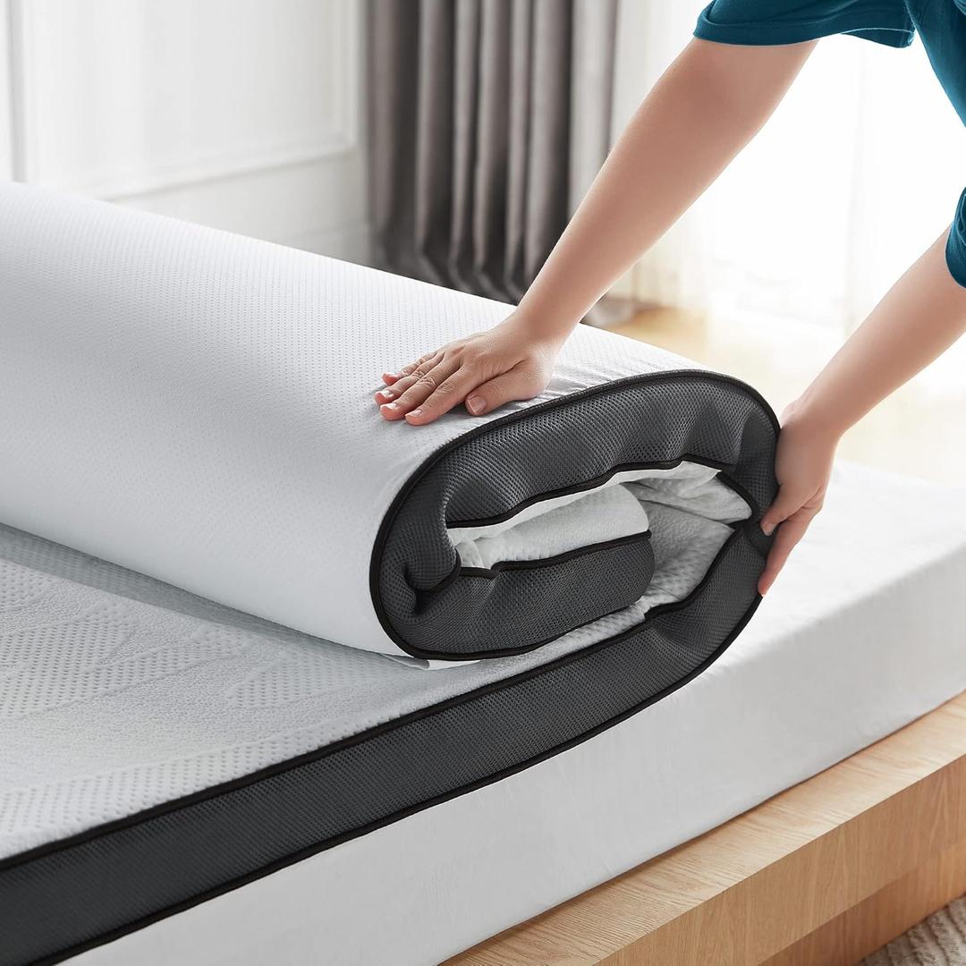 LINSY LIVING King Mattress Topper, 2-Inch Gel Memory Foam Mattress Topper for King Size Bed, High Density Foam for Pain Relief, Breathable and Washable Cover with Straps, CertiPUR-US