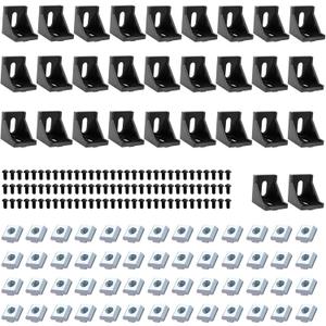 24pcs Seekliny 4040 Aluminum Extrusion Corner Bracket 4040 Hardware V-Slot Accessories T-Slot with Screws for 8020 Aluminum Profile 3D Printer Accessories Black (40B)