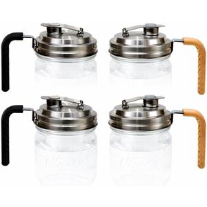 Stainless Steel Mason Jar Lids with Rubber Gasket and Handle,Mason Jar Lids for Wide Mouth,Bottle Cover for Cold Brew Grain Screw Cans Caps (Jars Not Included) (4)