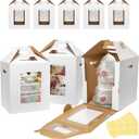 8 Pack Tall Cake Boxes for Tier Cakes 10x10x12 Inch Disposable Layer Tall Baking Carrier with Window Large Tierd Bakery Take Out Transport Containers with Handle for Wedding, Birthday, Party