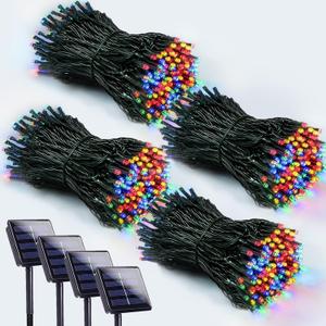 4 Pack 400 LED Solar Christmas Lights Outdoor, Solar String Lights for Outside with 8 Lighting Modes, Waterproof Green Wire Solar Powered Tree Light for Xmas Party Yard Garden Decorations (Multicolor)