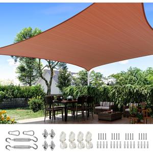 Quictent 24X24FT Large Overzied 185G HDPE Square Sun Shade Sail Canopy 98% UV Block Outdoor Patio Garden with Hardware Kit 24'x24' Terracotta