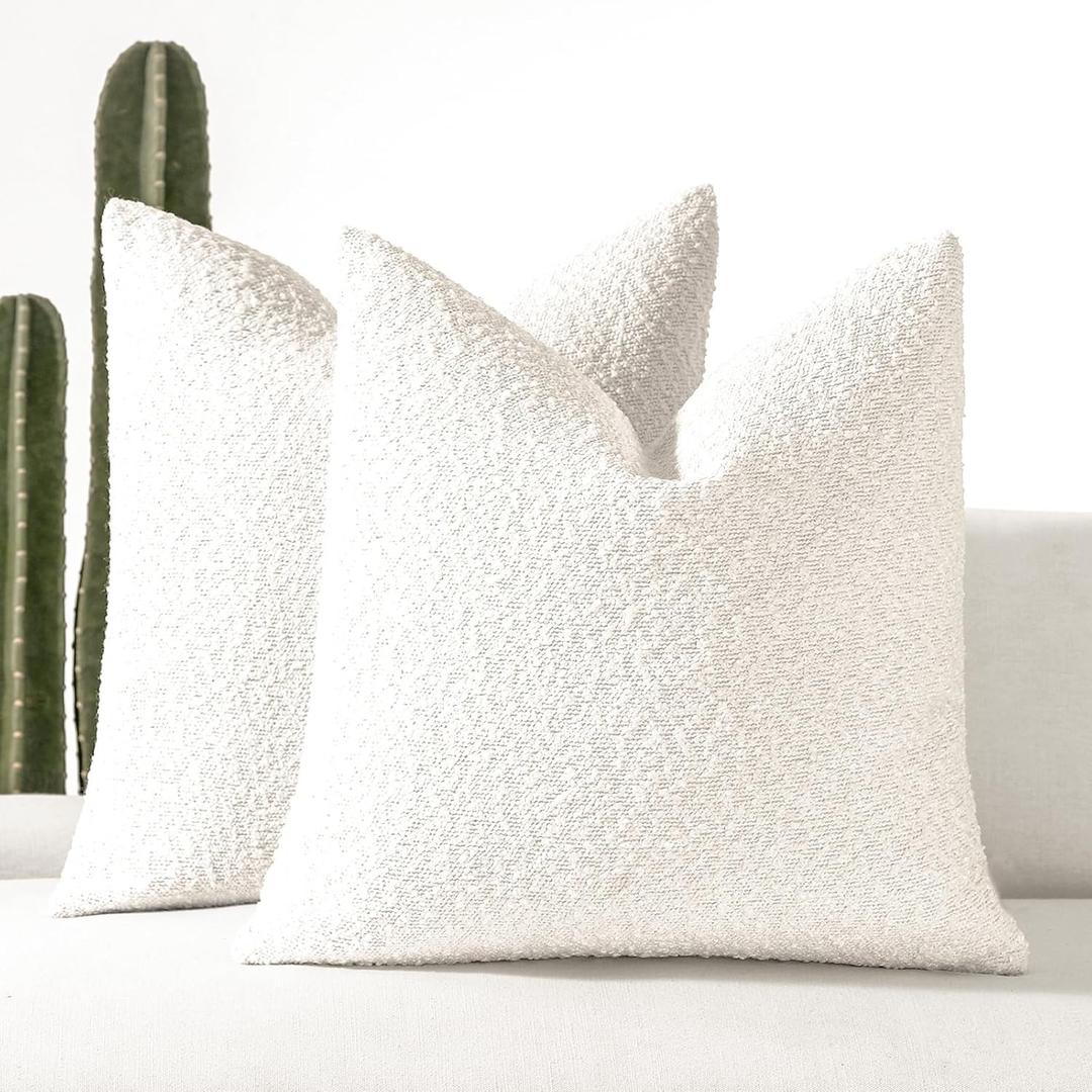 24x24 Boucle Throw Pillow Covers, Set of 2, White