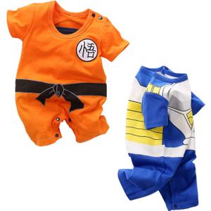 Baby Boys' 2 Pack Short Sleeve Romper Toddler Cartoon Onesie Outfits (3-6 Months, Orange/Blue)