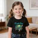 HELLO MEOW Earth Day Shirts for Kids: Cute Planet Earth Crewneck Cotton T-Shirt for Toddler Boys & Girls 110/56