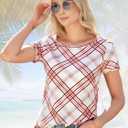 Summer Short Sleeve Shirt for Women Tops Dressy Business Casual Crewneck Blouse Slim Fit (L)
