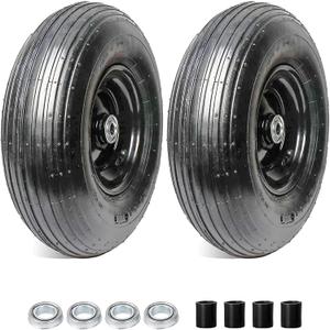 AR-PRO (2-Pack) 4.00-6" Tire and Wheel, 13" Pneumatic Tire and Rim for Wheelbarrow, 5/8" extra 3/4" Bearings and 1.75" Centered Hub, Fit for Most Garden Carts Hand Truck (Extra Nylon Spacers)