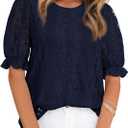 KIRUNDO Lace Tops for Women Trendy 2026 Eyelet Floral Summer Clothes Short Puff Sleeve Spring Blouse Cruise Vacation Outfits (Blue, S)