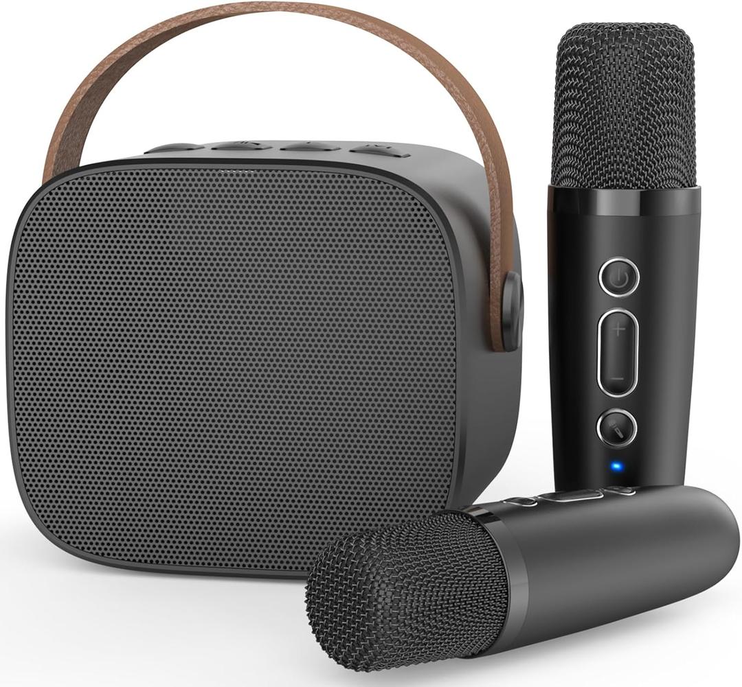 Mini Karaoke Machine,Funny Toys Christmas Birthday Gifts for Kids Age 4-12 Girls,Boys,Adults, Karaoke Microphone Toys for 4,5,6,7,8,9,10,11,12+ Year Old Girls Boys (Black 2 mics)