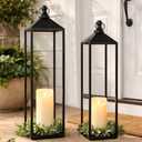 22'' 19'' Large Lanterns Decorative Outdoor Indoor, Black Metal Candle Lanterns Modern Farmhouse Floor Lanterns Decorative for Home Decor, Mantle, Fireplace, Patio, Porch, Garden