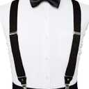 JEMYGINS Solid Color Suspender and Silk Bow Tie Sets for Men (Black)
