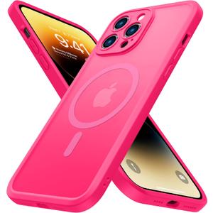 ImpactStrong Magnetic Guard Designed for iPhone 14 Pro Max Case [Camera Protection] [Military Grade Drop Tested] [Compatible with MagSafe] Slim Translucent Matte Phone Case (6.7") - Hot Pink