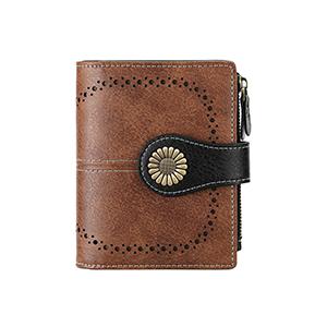 SENDEFN Small Wallets for Women Bifold RFID Blocking Leather Card Holder Compact Wallet with Zipper Coin Pocket Brown