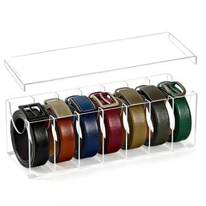 7 Compartments Belt Organizer with Lid Acrylic Belt Storage Holder for Closet Drawer with, Belt Holder Organizer Closet Holder, Clear Belts Display Case for Watch, Jewelry, Socks