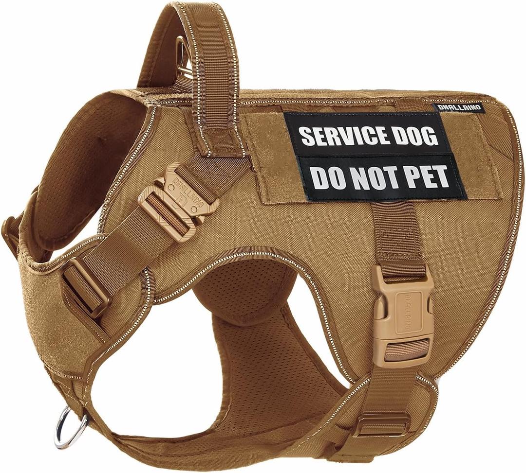 Tactical Dog Harness for Large, No Pull Adjustable Reflective MOLLE Service Dog Harness with Do Not Pet Patches, Military K9 German Shepherd Dog Vest for Training Walking Hunting Brown