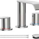 Homevacious Brushed Nickel Waterfall Bathroom Faucet for Sink 3 Hole Widespread Bathroom Sink Faucets with Pop-up Drain and Supply Lines Stainless Steel 2-Handle Bathroom Sink Faucet for Bath Vanity