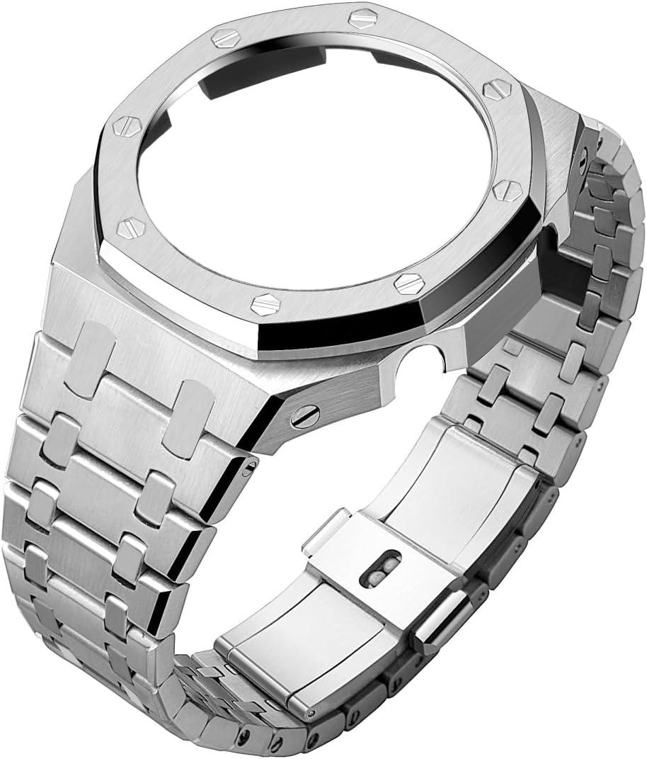 GA2100 Metal Watch Band Case Replacement Kit, Stainless Steel Strap Bezel Accessories Compatible with Casio Mens G-Shock GA2100/GA-2110 Watches (Silver)