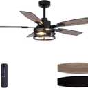 52 Inch Ceiling Fans with Lights and Remote Control, Farmhouse Ceiling Fan for Bedroom Living Room and Patio, Black Caged Ceiling Fan for Indoor and Outdoor