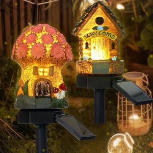 Pack of 2 Mushroom Fairy House Solar Light Halloween Outdoor Garden Home Statue LED Light Fairy Lights for Outside Christmas Garden Lawn Walkway Patio Yard Backyard Plant Decoration