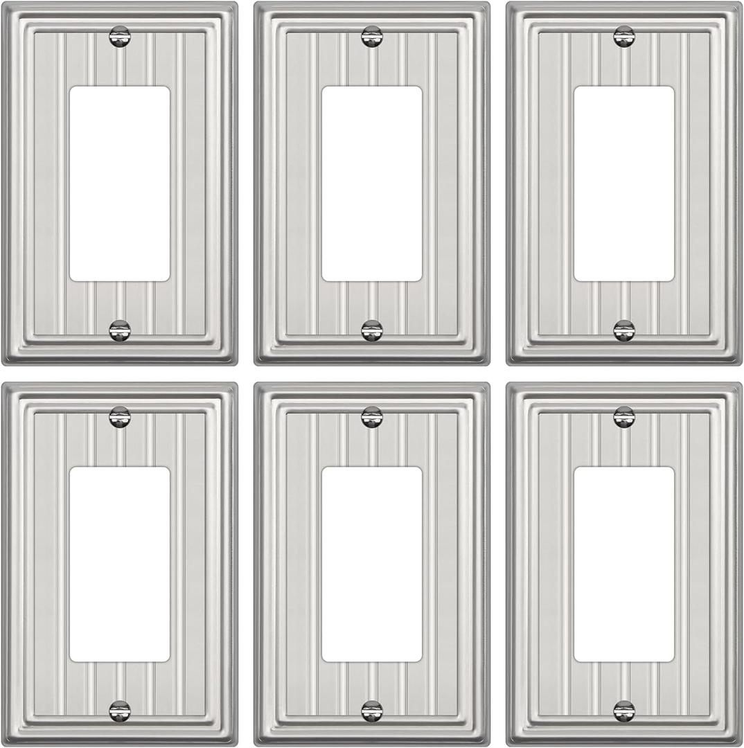 Metal Wall Plate for Electrical Outlets, Decorative Brushed Nickel Switch Plates Outlet Cover, Light Switch Cover Plate, 1-Gang Wall Plates (Single Decoretor, 6 Pack)