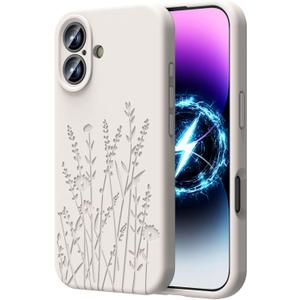 OAOA Magnetic Engraved Case Compatible with iPhone 17 Case, Compatible with Magsafe, Camera All-Round Protection, Slim Liquid Silicone Phone Case for Women Girls, Stone Flower